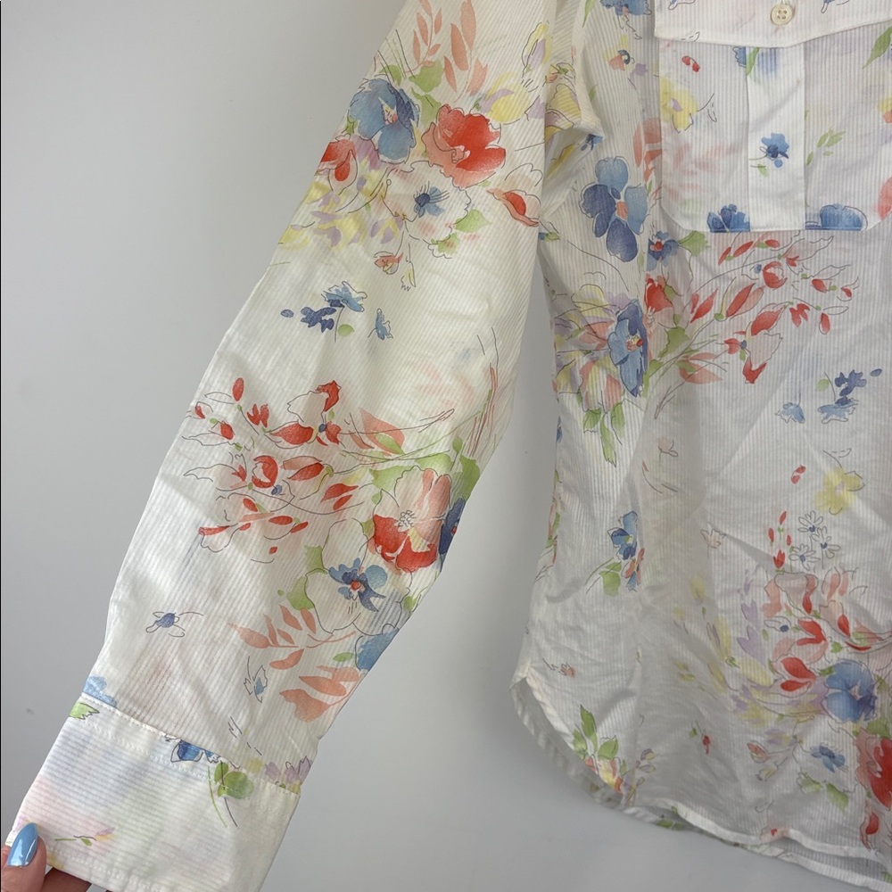 Lauren Ralph Lauren Floral Button-Up Long Sleeve Shirt Size Petite Large - Picture 5 of 10